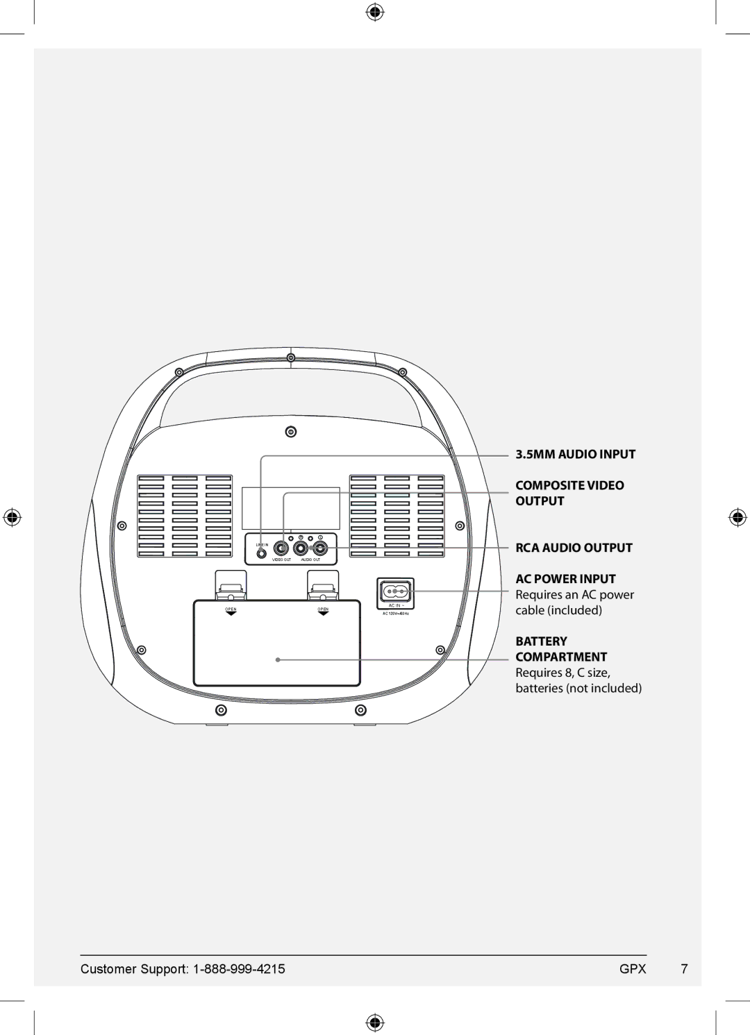 GPX 1618-0610-10, J100S manual Requires an AC power cable included 