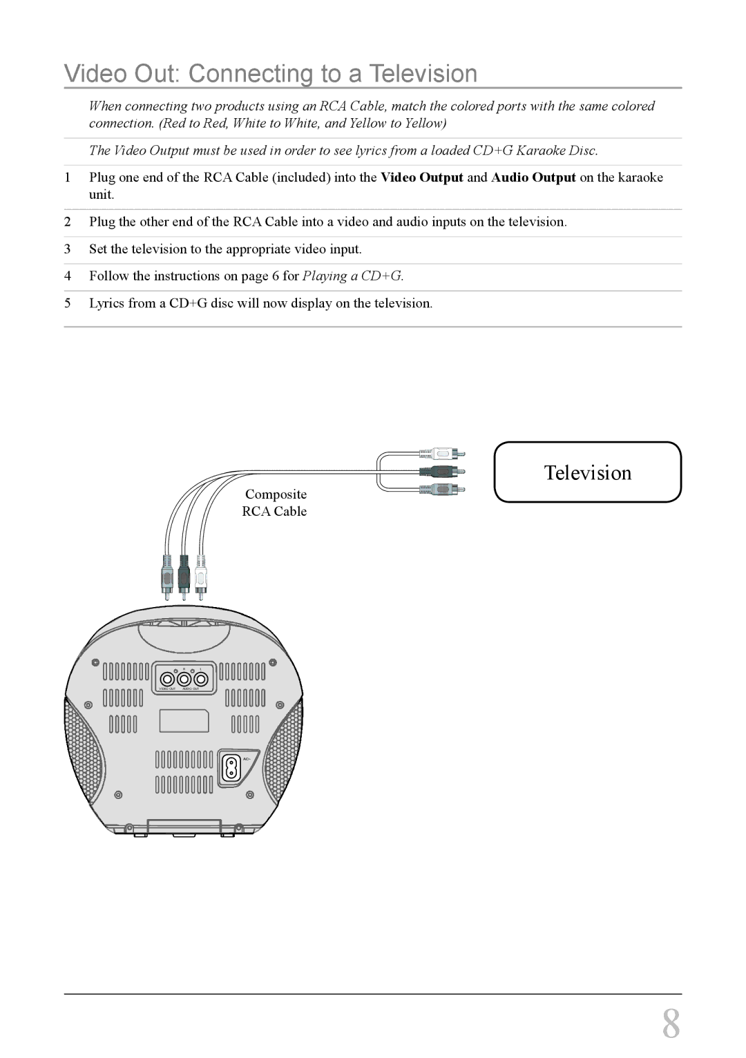 GPX J108BL important safety instructions Video Out Connecting to a Television 