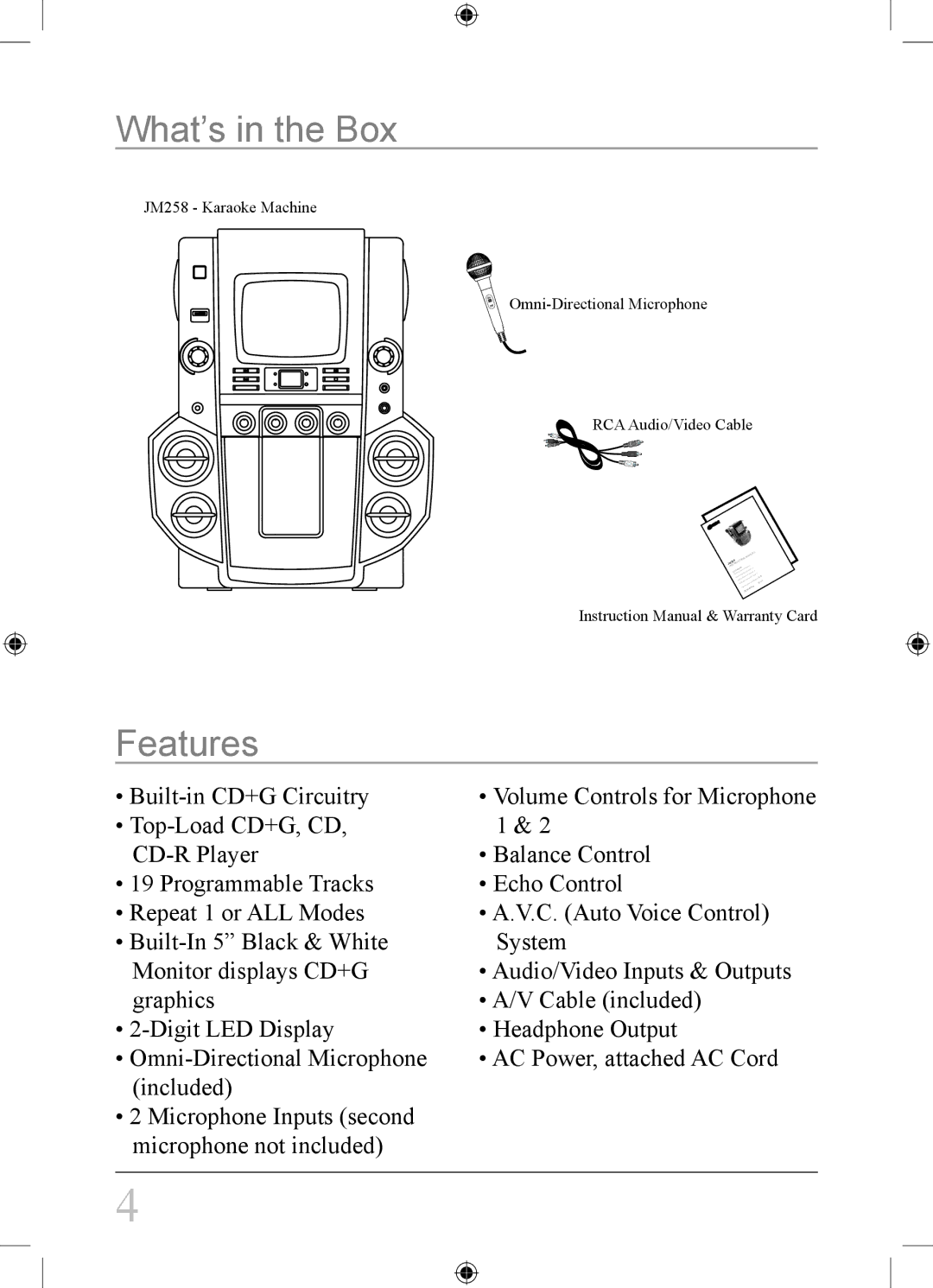 GPX jm258 important safety instructions What’s in the Box, Features 