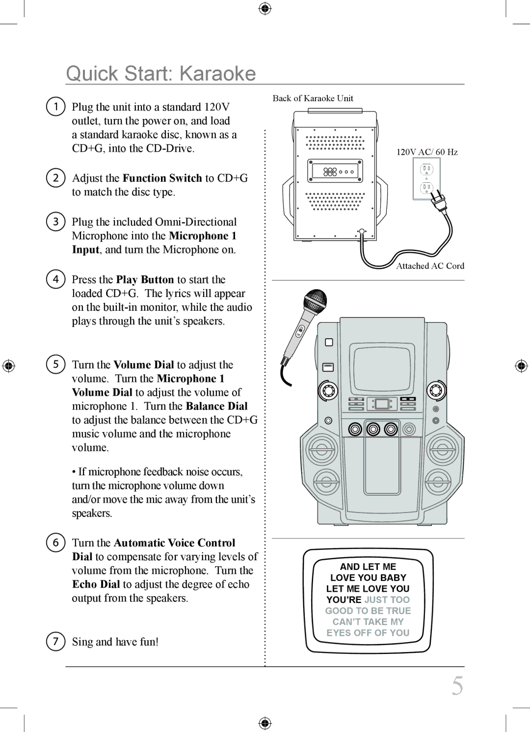 GPX jm258 important safety instructions Quick Start Karaoke, Sing and have fun 