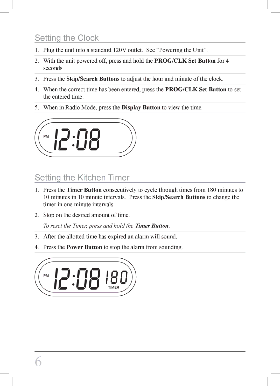 GPX KC218S important safety instructions Setting the Clock, Setting the Kitchen Timer 