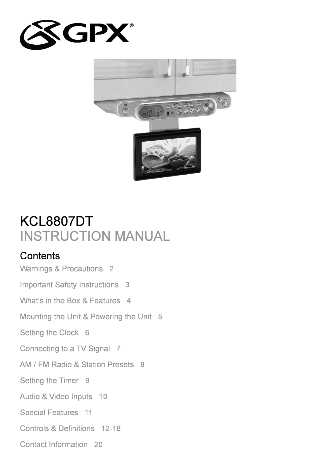 GPX KCL8807DT instruction manual Instruction Manual, Contents 