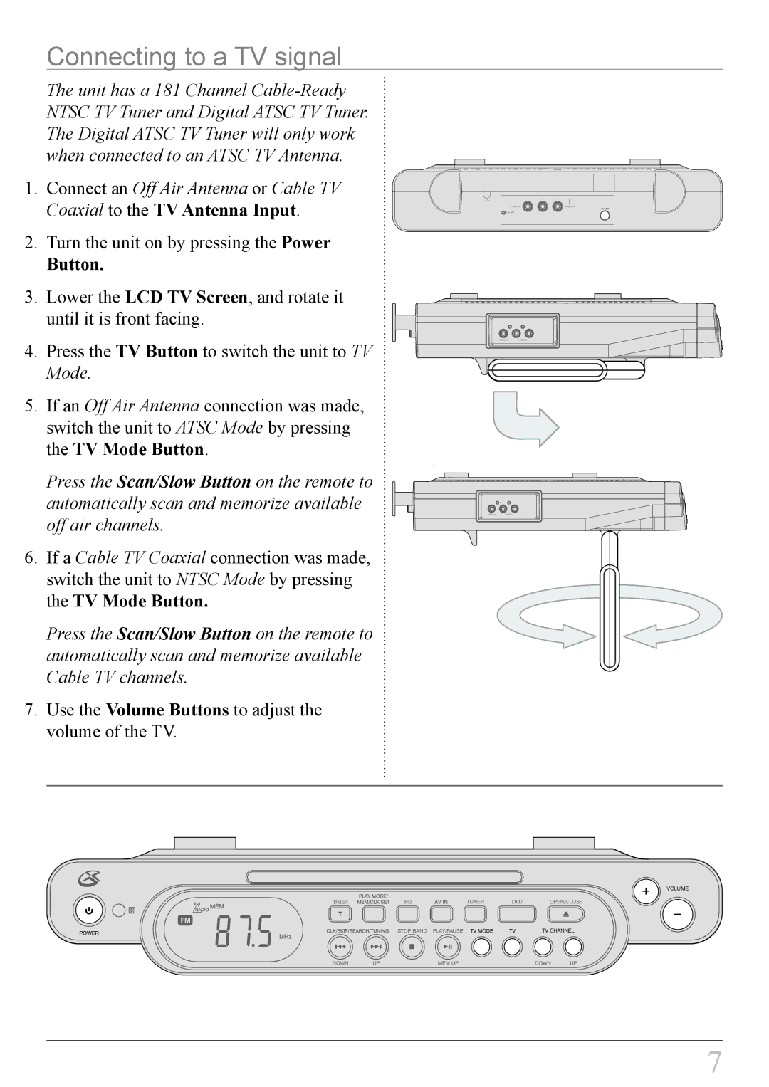 GPX KCLD8887DT instruction manual Connecting to a TV signal 