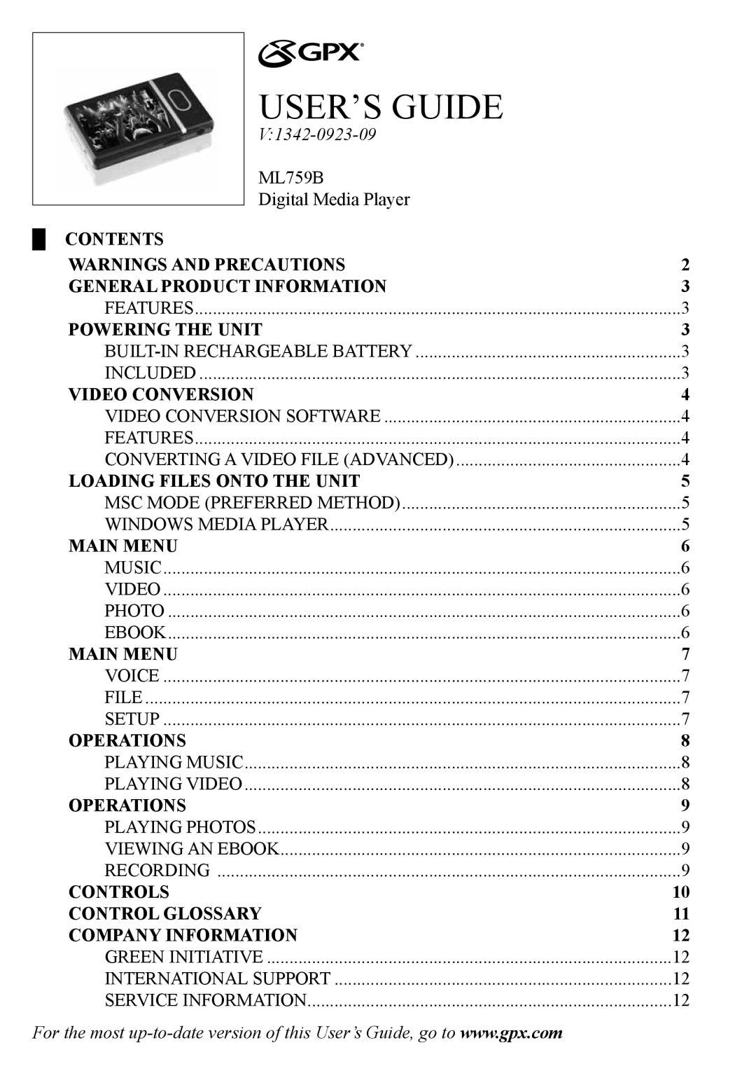 GPX ML759B manual USER’S Guide 