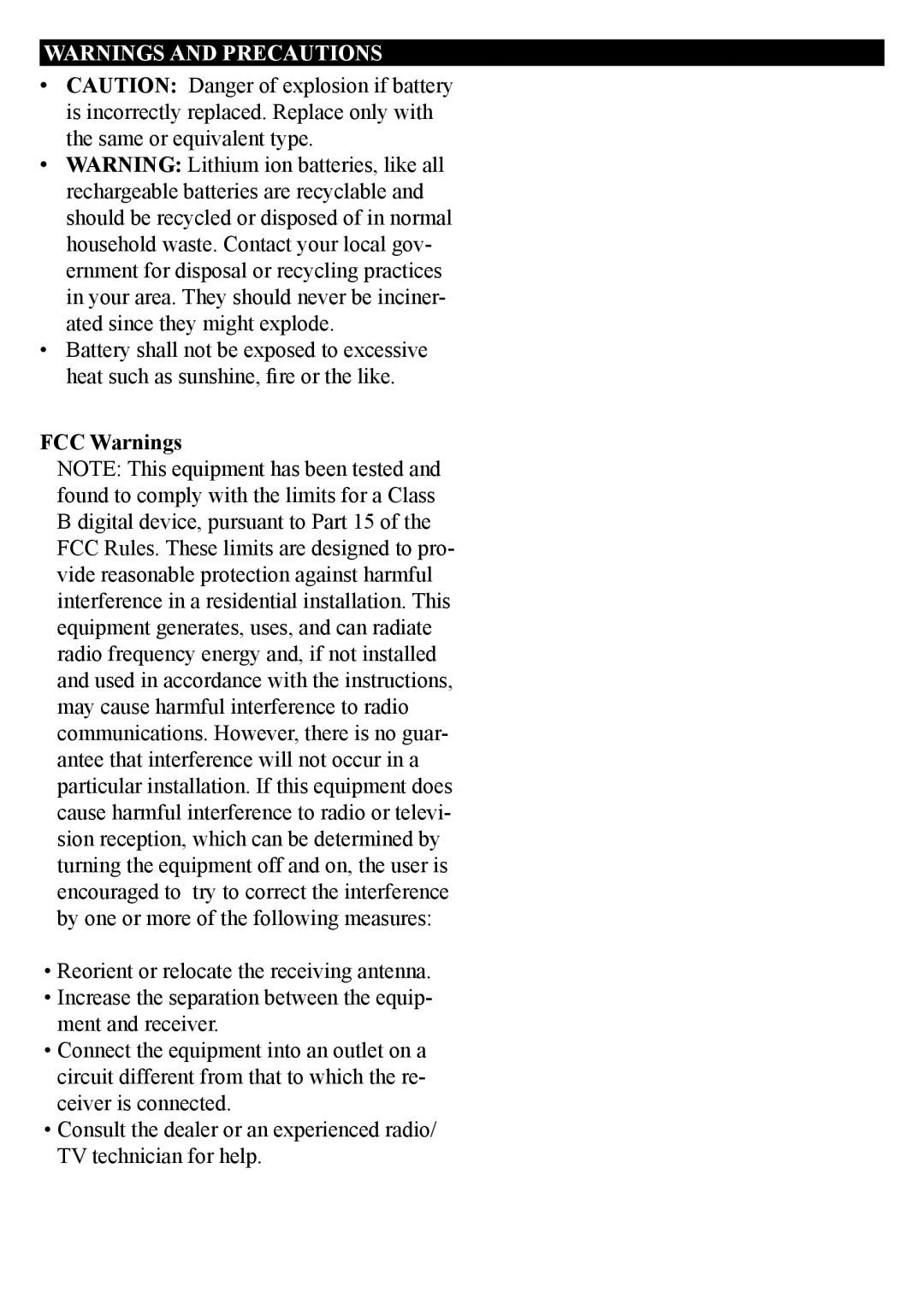 GPX ML759B manual FCC Warnings 