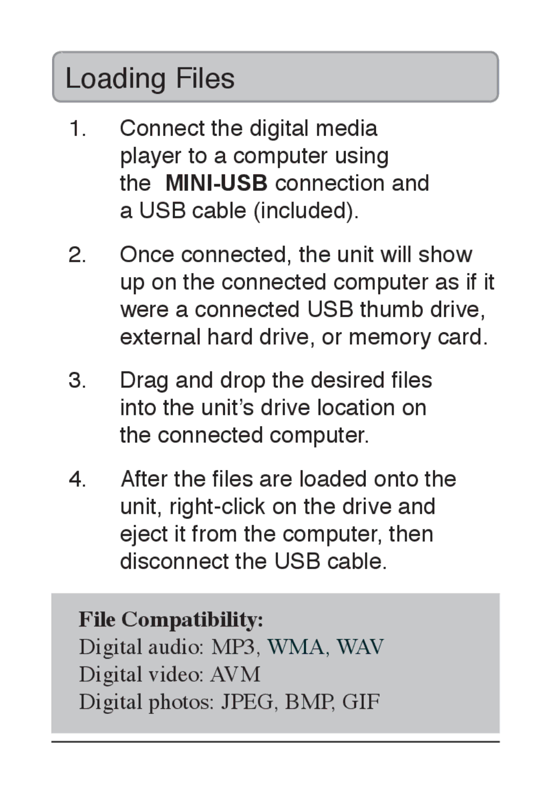 GPX ML861 manual Loading Files 