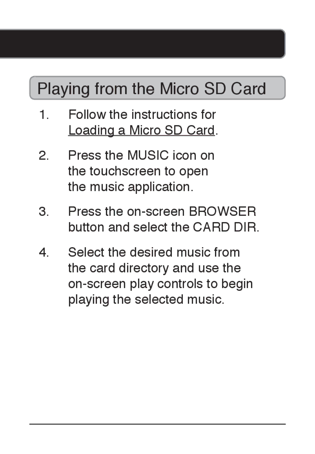 GPX MT861B manual Playing from the Micro SD Card 