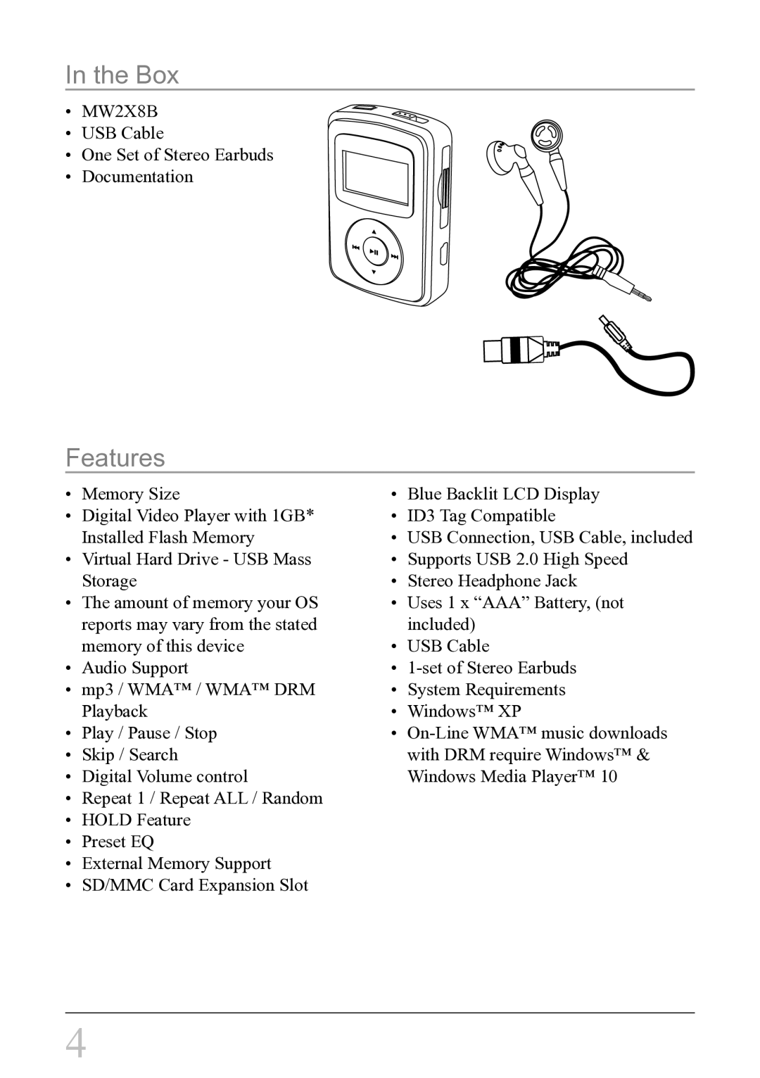 GPX MW2X8B instruction manual Box, Features 