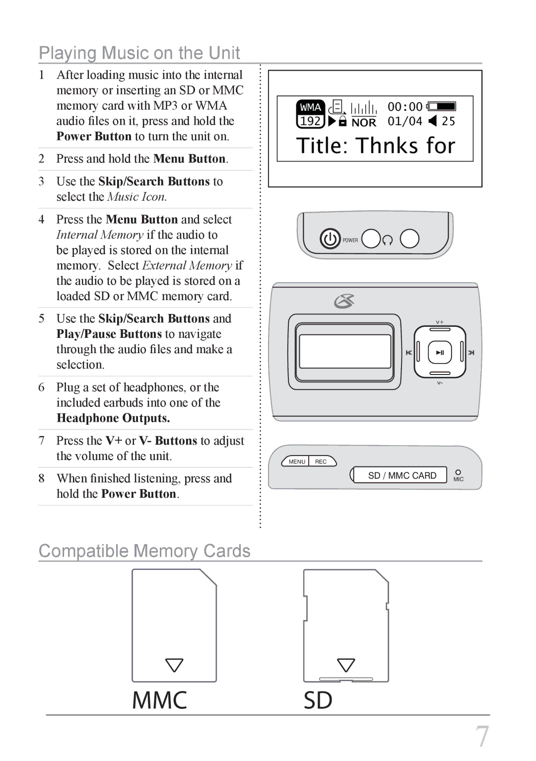 GPX MW338B important safety instructions Playing Music on the Unit, Compatible Memory Cards 