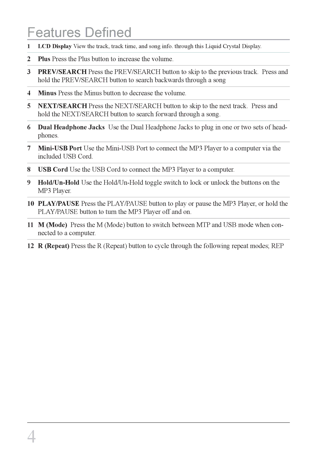 GPX mw3837 instruction manual Features Defined 