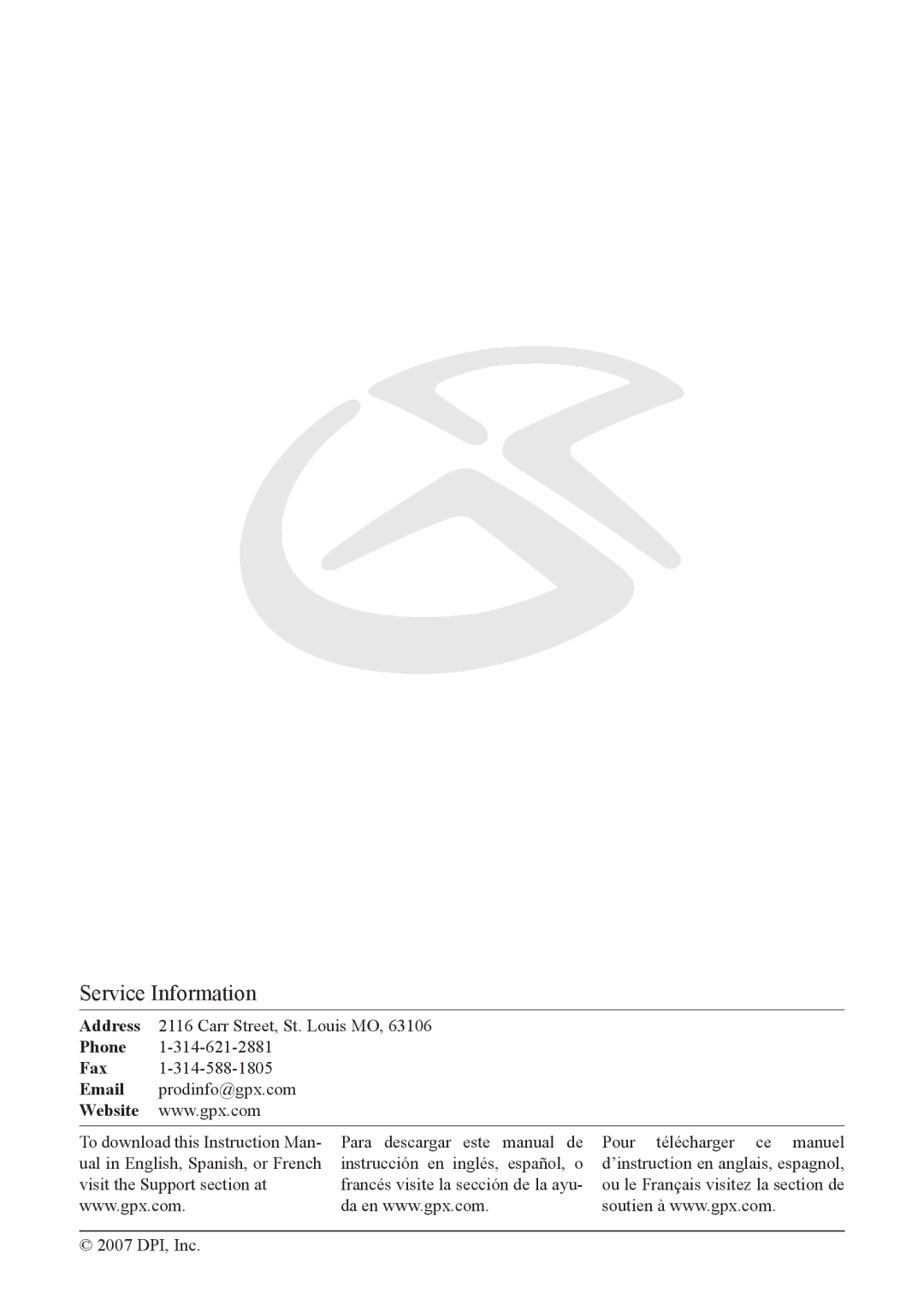 GPX MW8827DT, MW8837DT instruction manual Service Information 