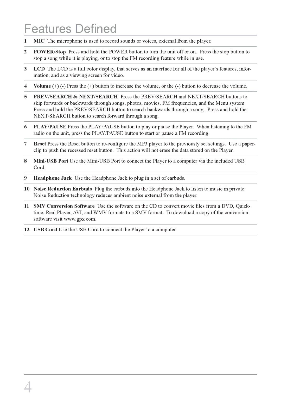 GPX MW8827DT, MW8837DT instruction manual Features Defined 