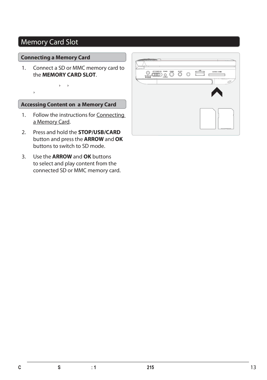 GPX ONNPD7711B manual Memory Card Slot, Connecting a Memory Card, Accessing Content on a Memory Card 