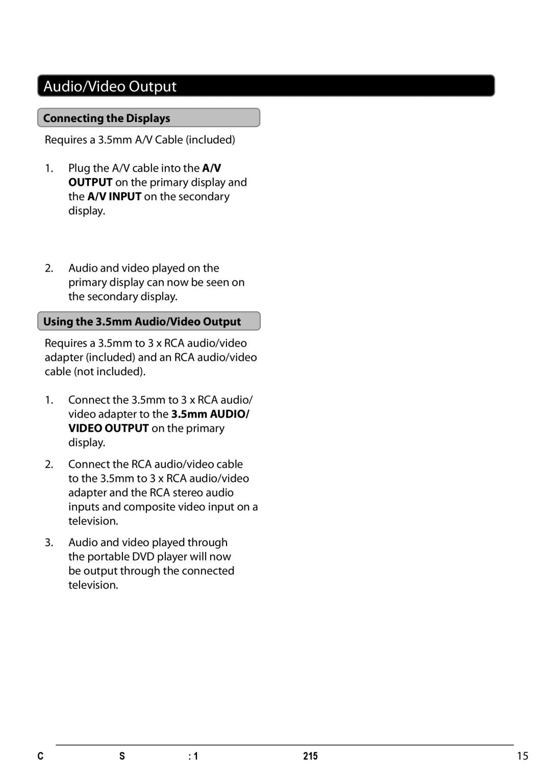 GPX ONNPD7711B manual Connecting the Displays, Using the 3.5mm Audio/Video Output 