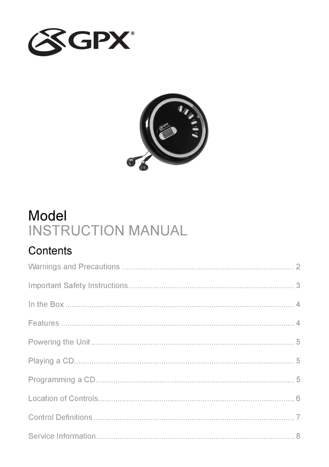 GPX PC108B instruction manual Model, Contents 