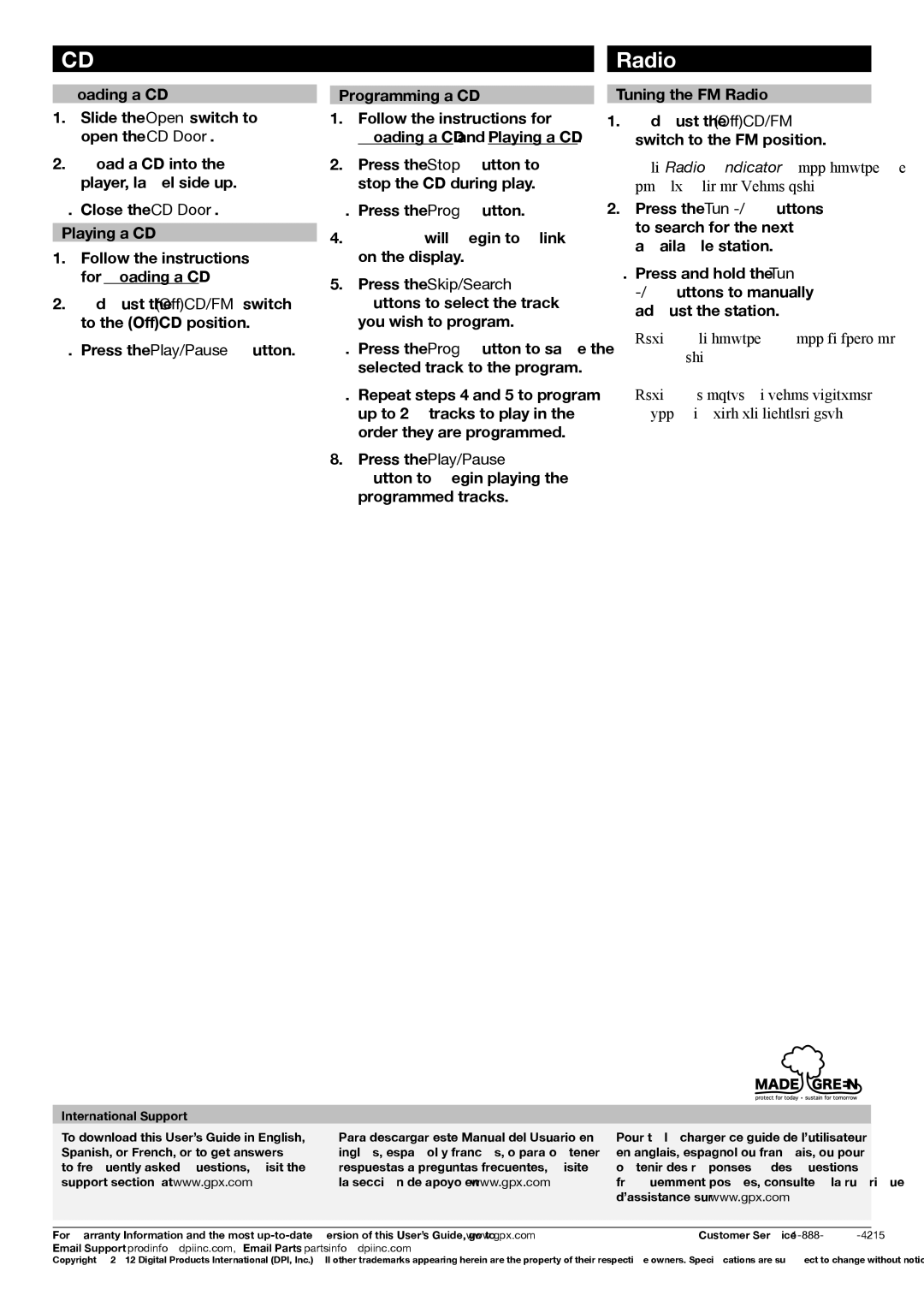 GPX PC332B warranty Radio Indicator will display a light when in Radio mode 