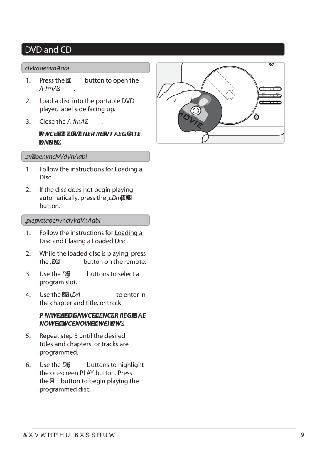 GPX PD701 manual DVD and CD, Loading a Disc, Playing a Loaded Disc, Programming a Loaded Disc 