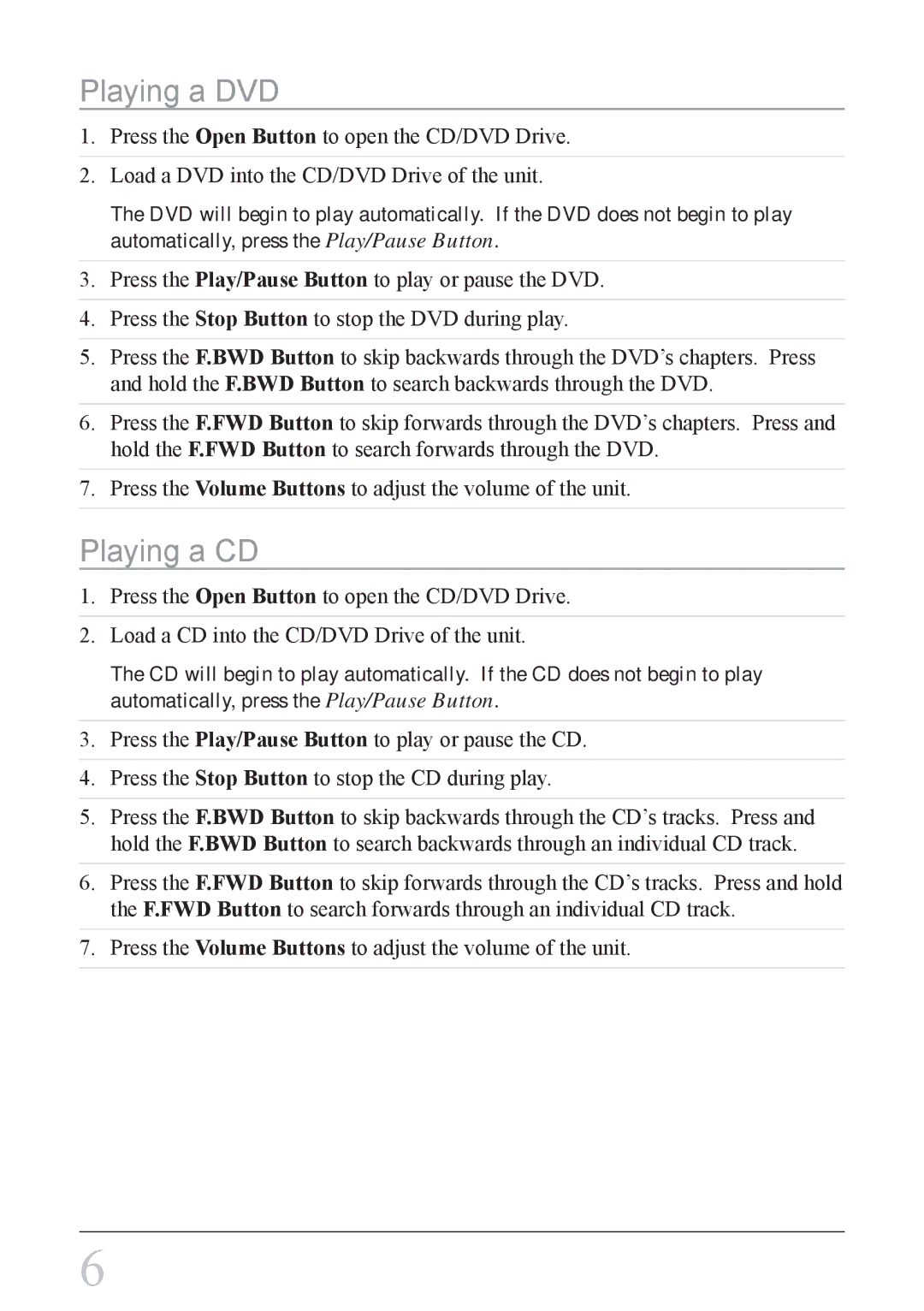 GPX PD708B important safety instructions Playing a DVD, Playing a CD 