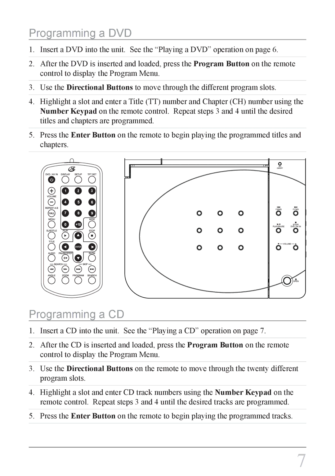 GPX PD708B important safety instructions Programming a DVD, Programming a CD 