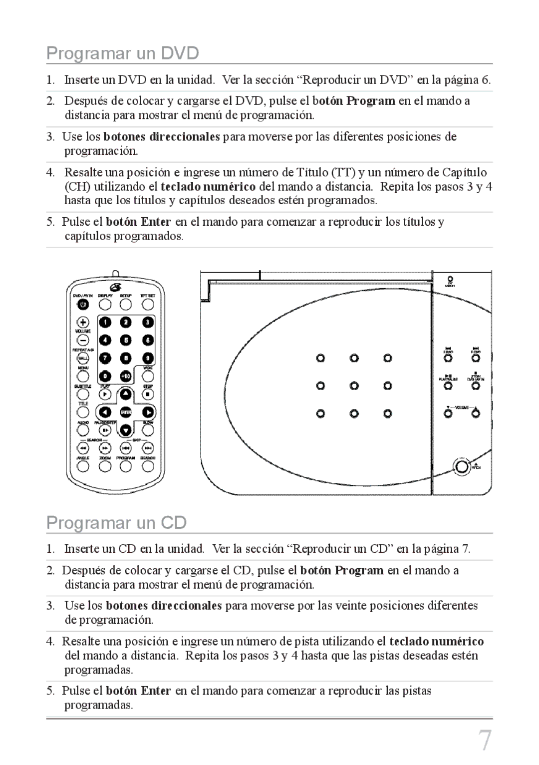 GPX PD708B manual Programar un DVD, Programar un CD 