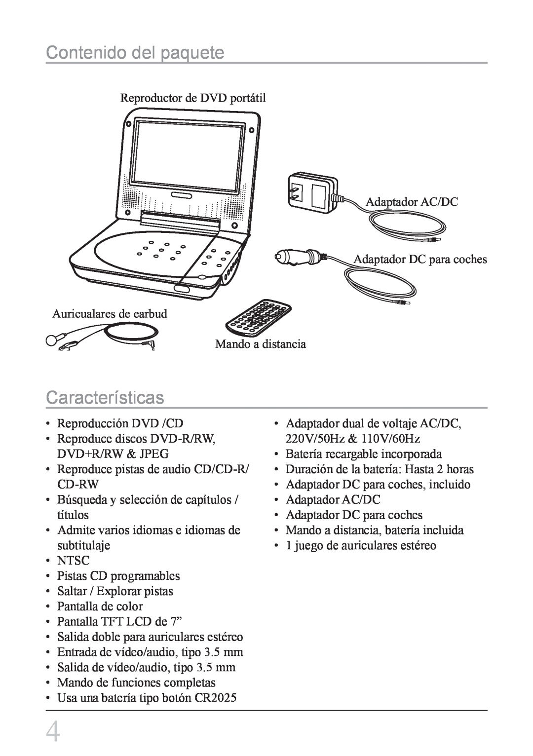 GPX PD708B manual Contenido del paquete, Características 