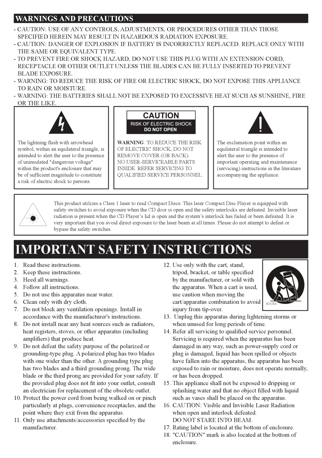 GPX PD7709B manual Important Safety Instructions 