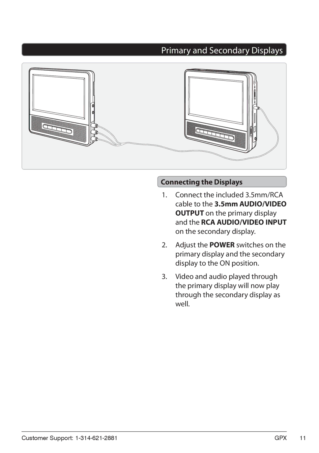 GPX PD7719B manual Primary and Secondary Displays, Connecting the Displays 