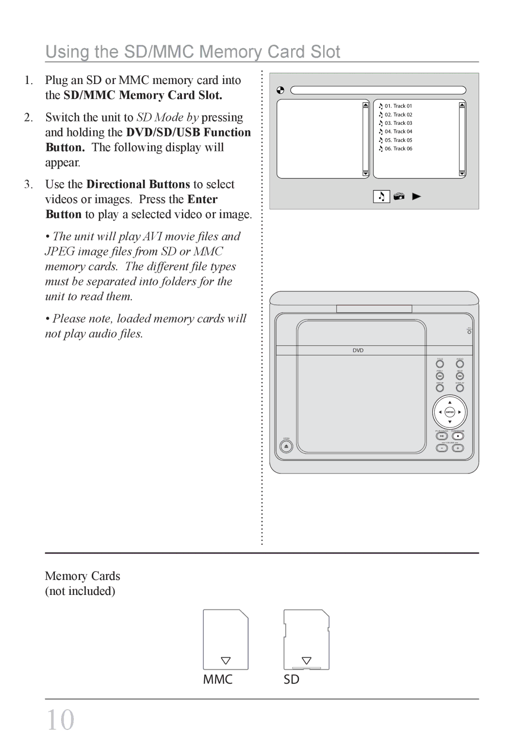 GPX PD808B instruction manual Using the SD/MMC Memory Card Slot 