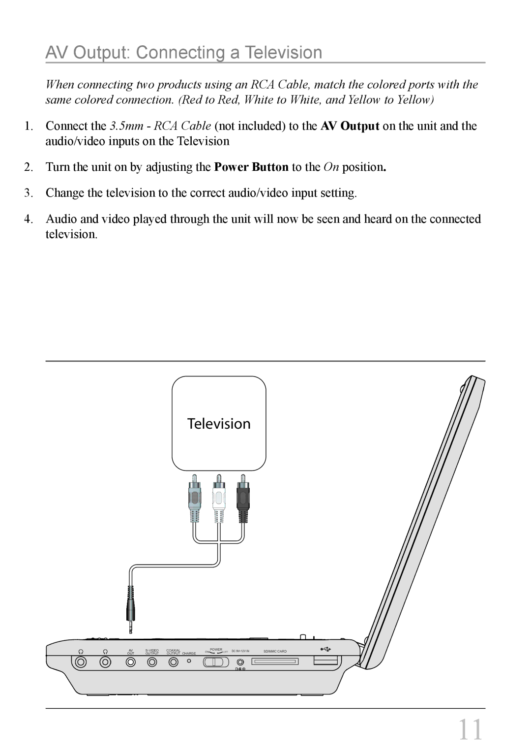 GPX PD808B instruction manual AV Output Connecting a Television 