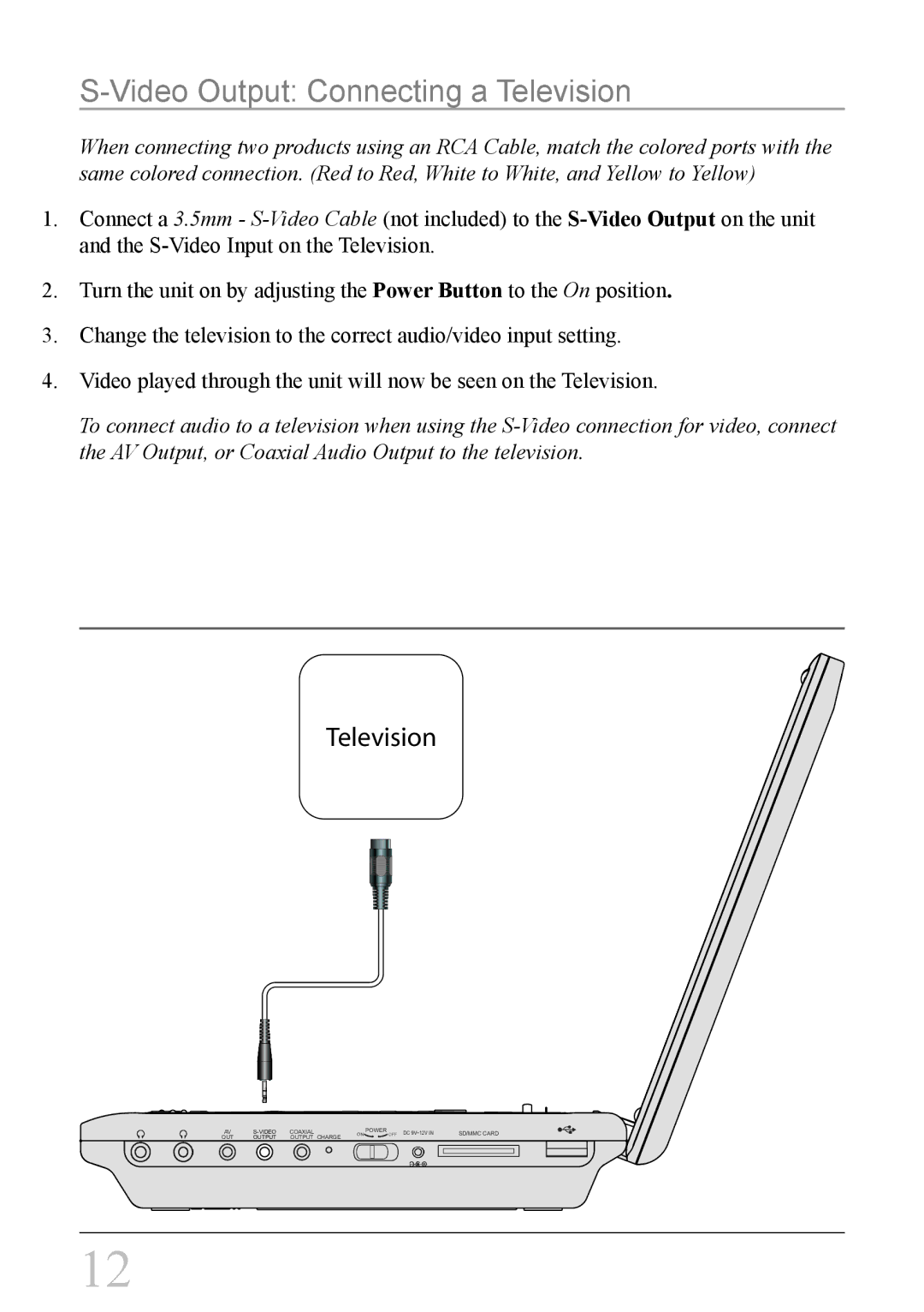 GPX PD808B instruction manual Video Output Connecting a Television 