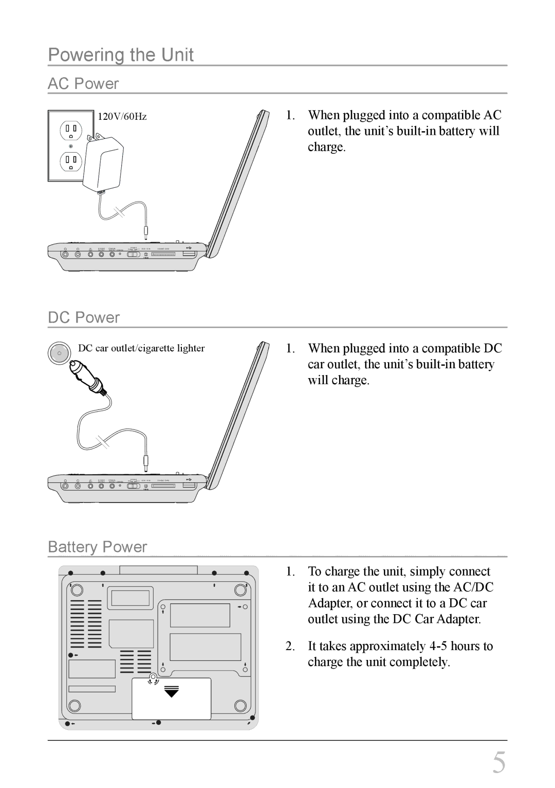 GPX PD808B instruction manual Powering the Unit, AC Power 