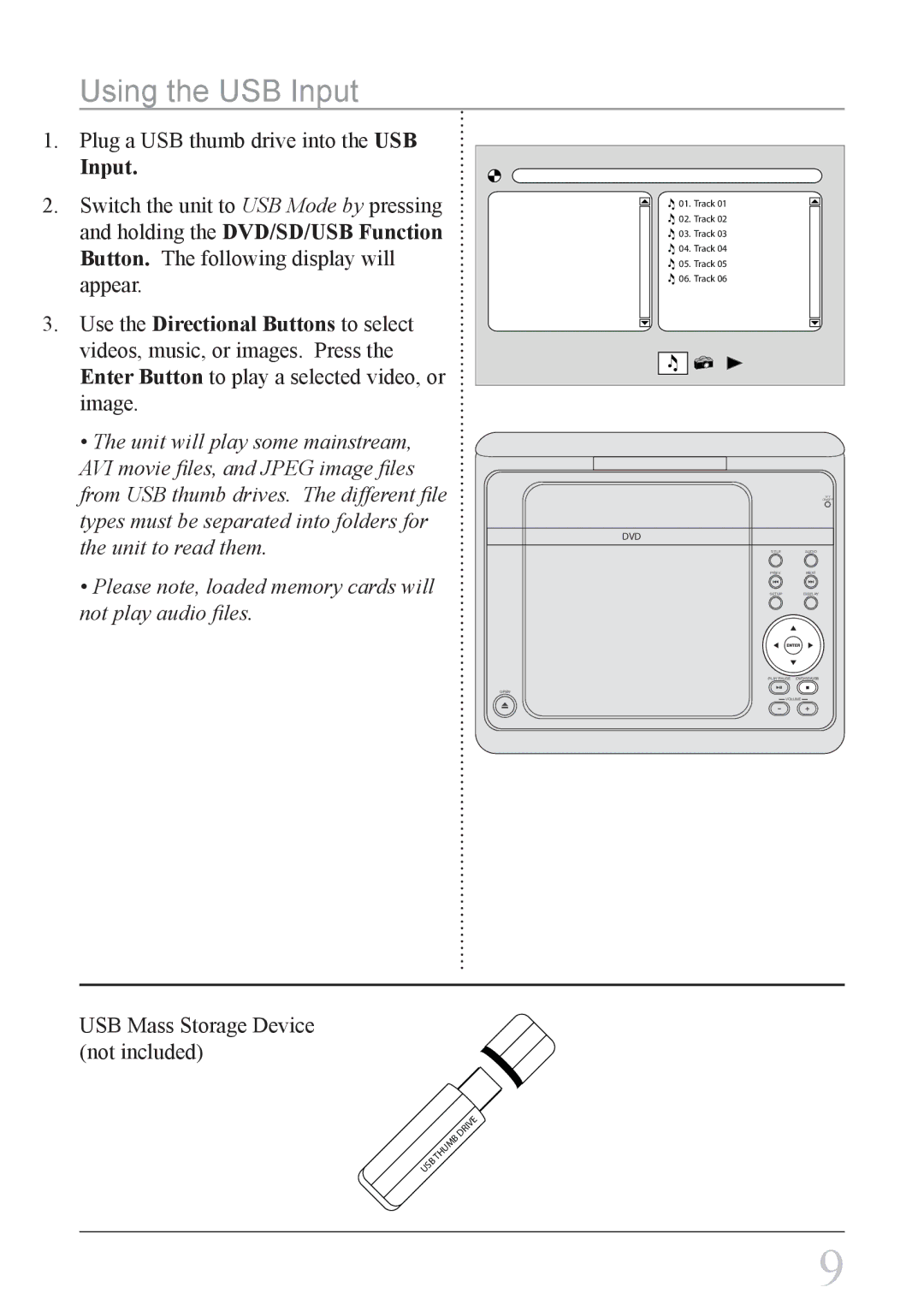 GPX PD808B instruction manual Using the USB Input 