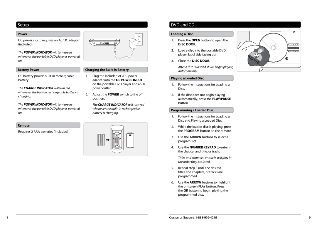 GPX PD901 manual Setup, DVD and CD 