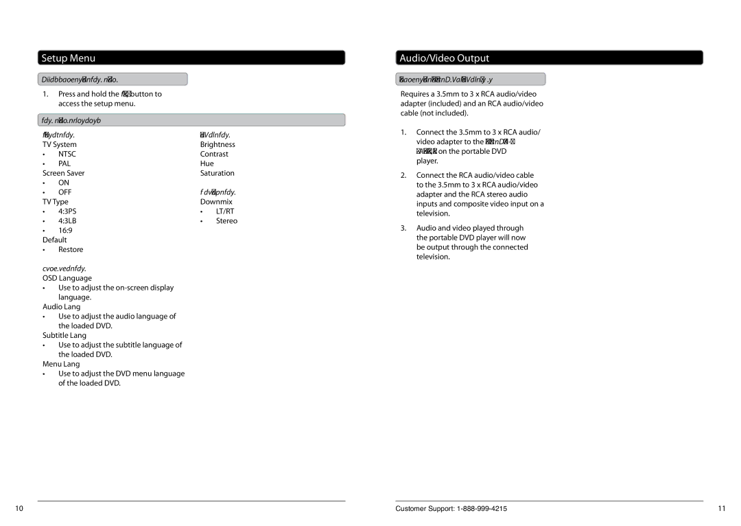 GPX PD901 manual Setup Menu, Audio/Video Output 