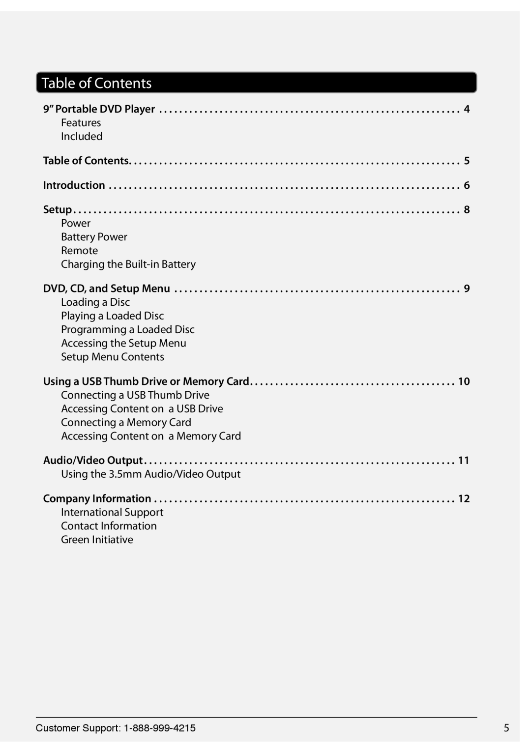 GPX PD931B/BU/R manual Table of Contents 