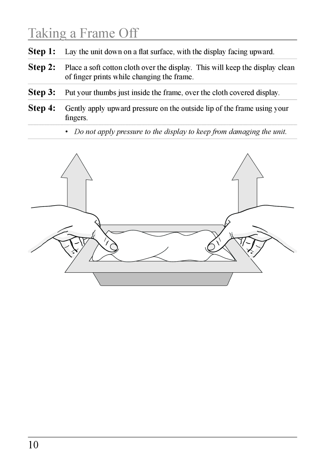 GPX PF 738 important safety instructions Taking a Frame Off 