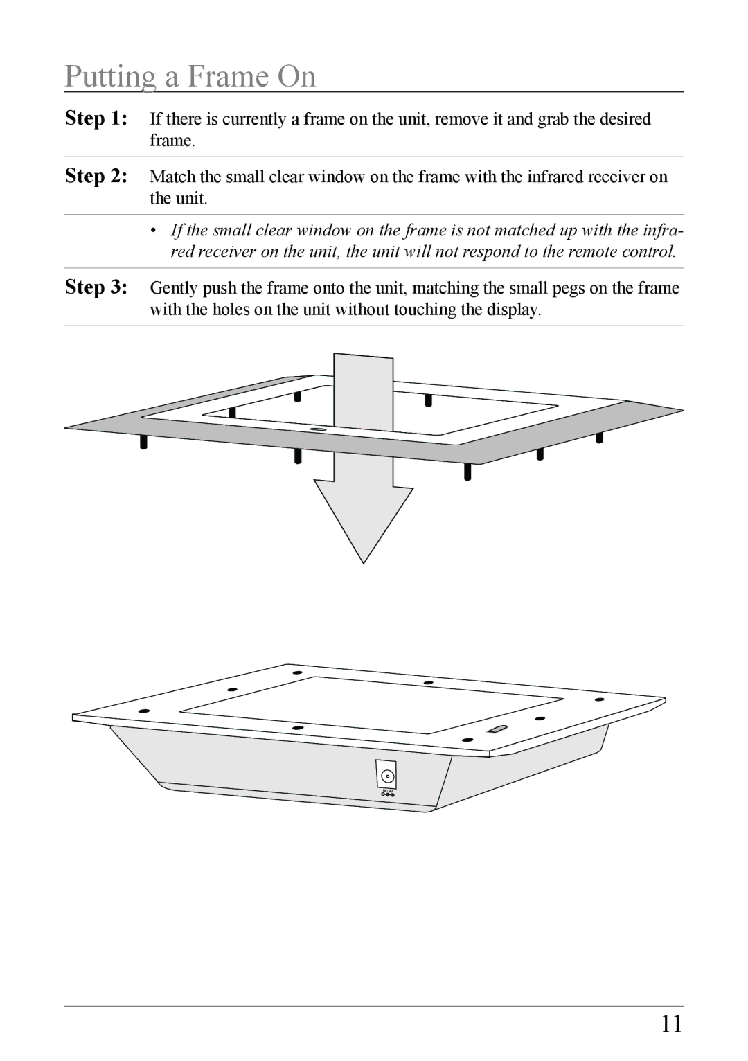 GPX PF 738 important safety instructions Putting a Frame On 