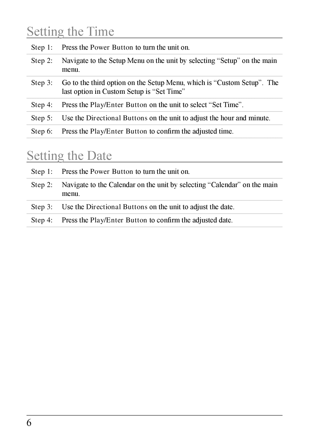 GPX PF 738 important safety instructions Setting the Time, Setting the Date 