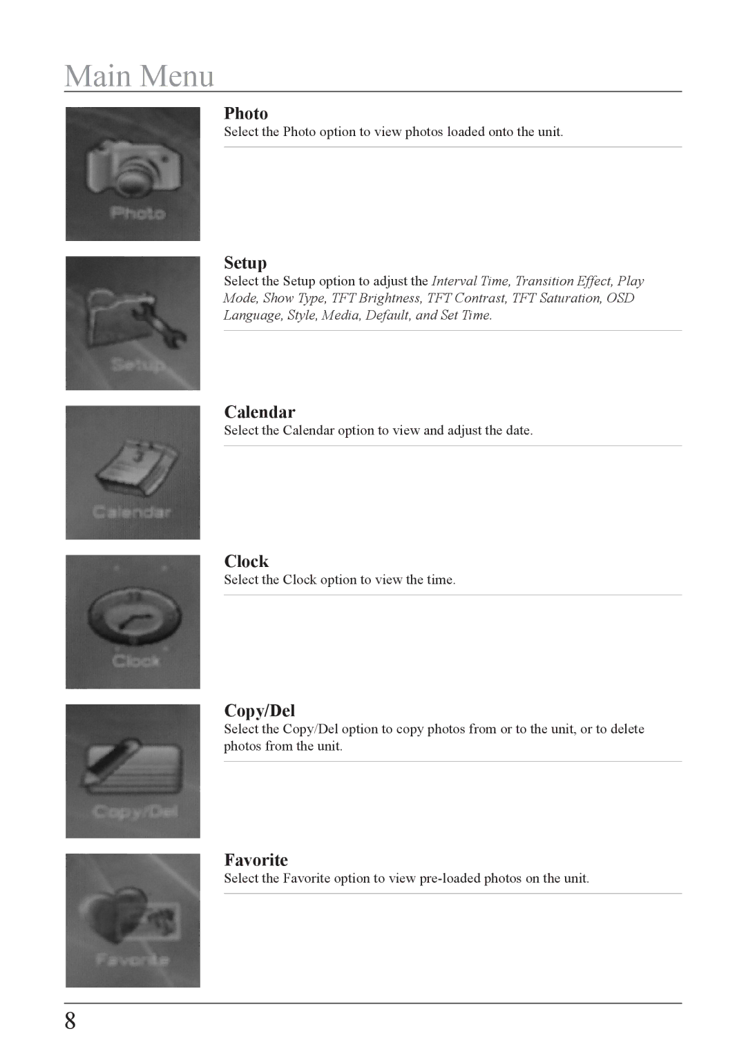 GPX PF 738 important safety instructions Main Menu 