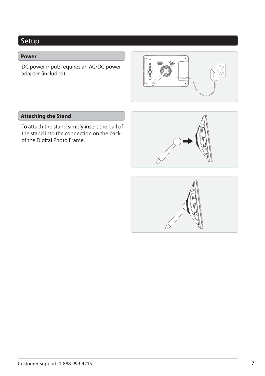 GPX PF701 manual Setup, Power, Attaching the Stand 