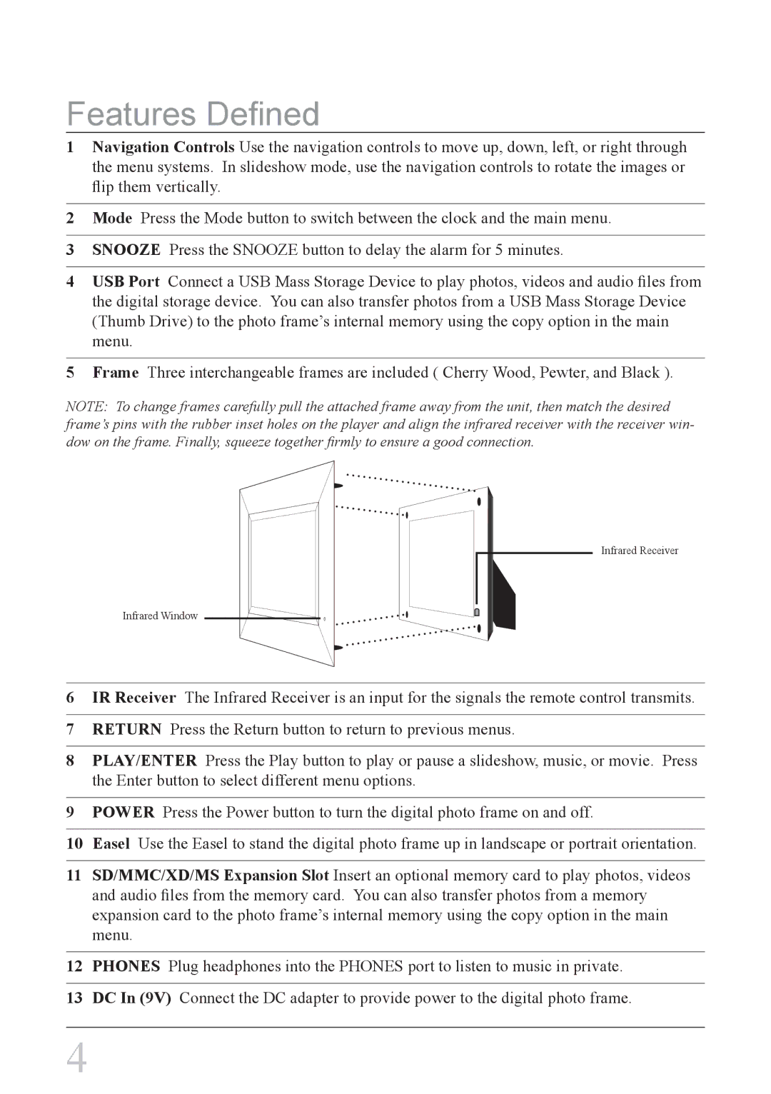 GPX PF707 instruction manual Features Defined 