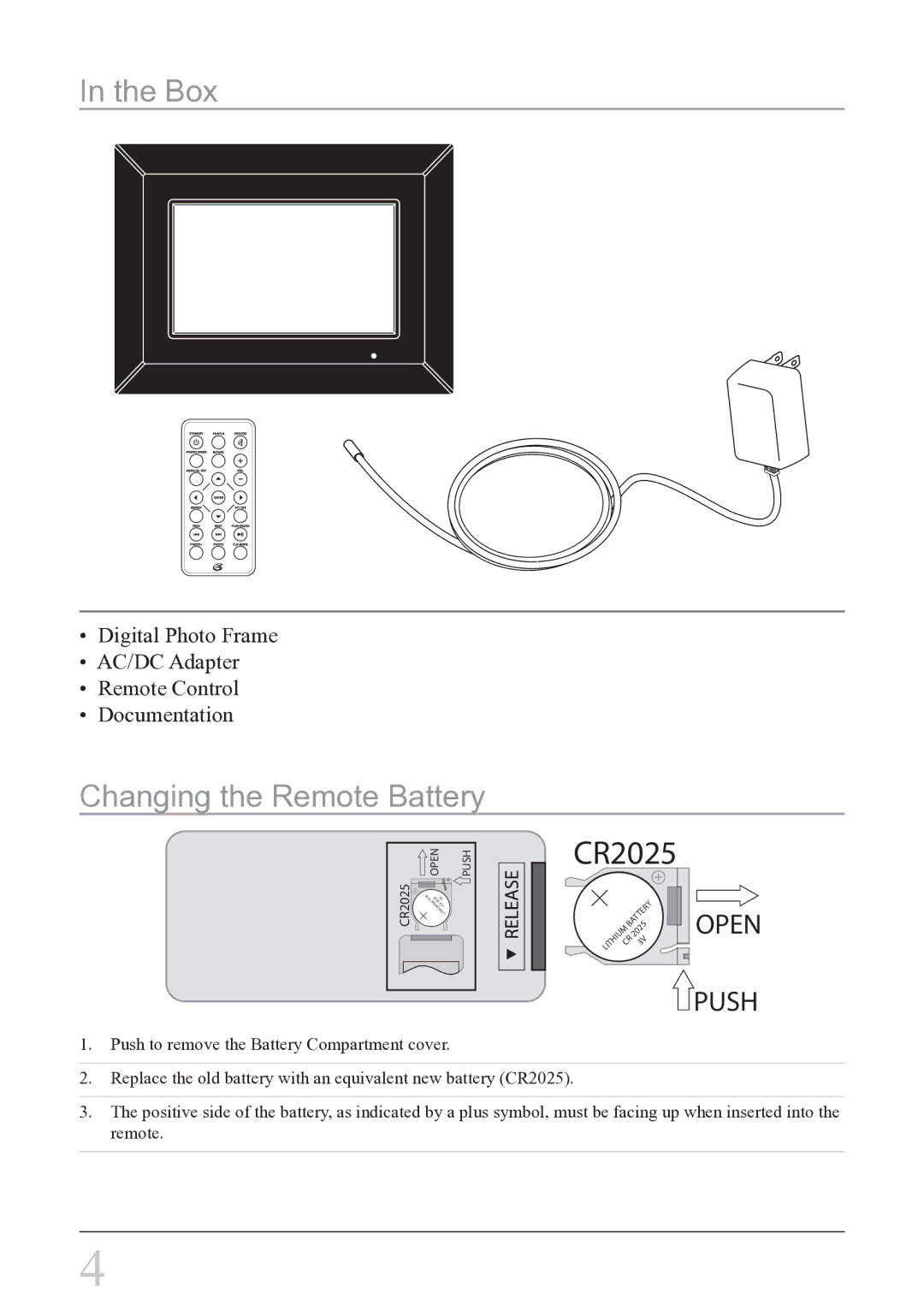 GPX PF708 instruction manual Box, Changing the Remote Battery 