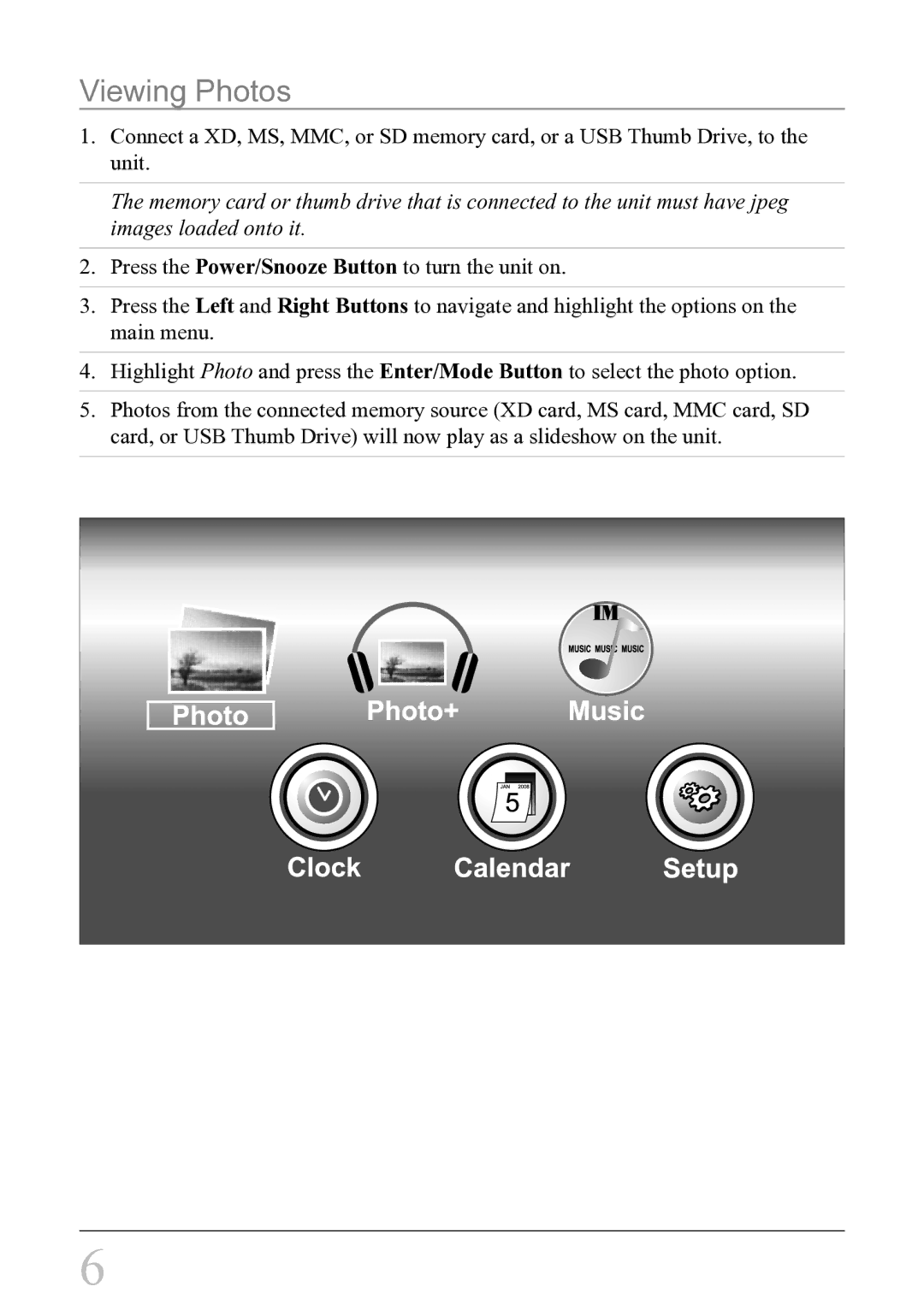 GPX PF708 instruction manual Viewing Photos 