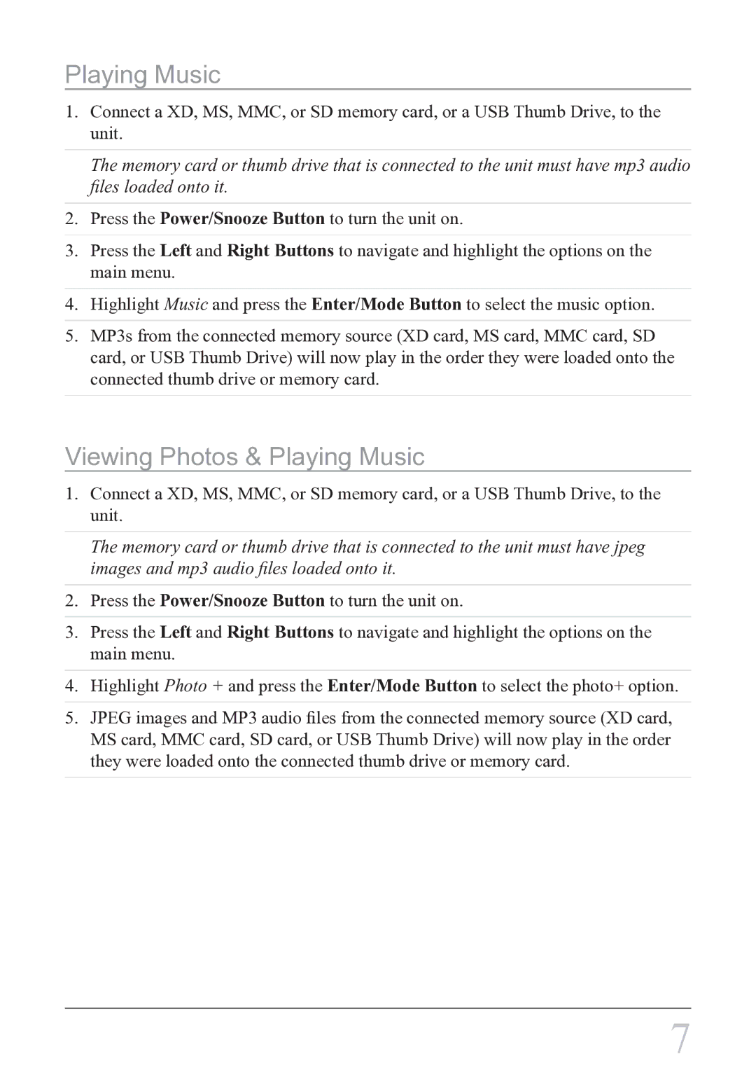 GPX PF708 instruction manual Viewing Photos & Playing Music 