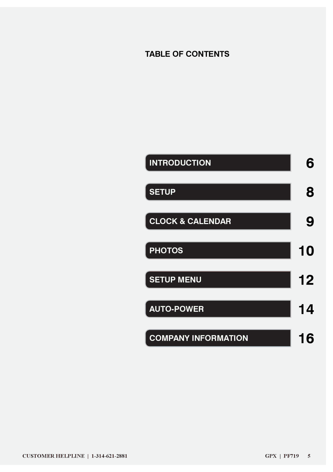 GPX PF719 manual Table of Contents 