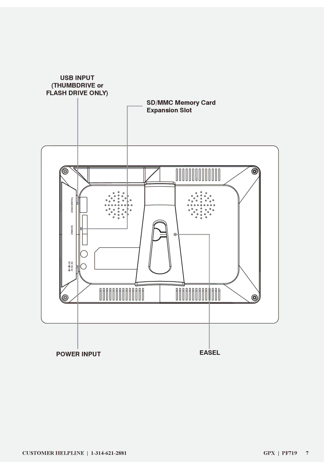 GPX PF719 manual USB Input 