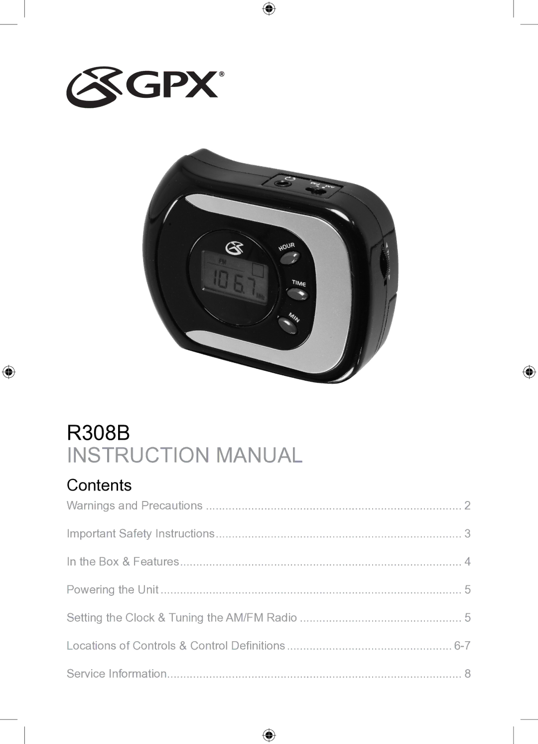 GPX R308B instruction manual Contents 