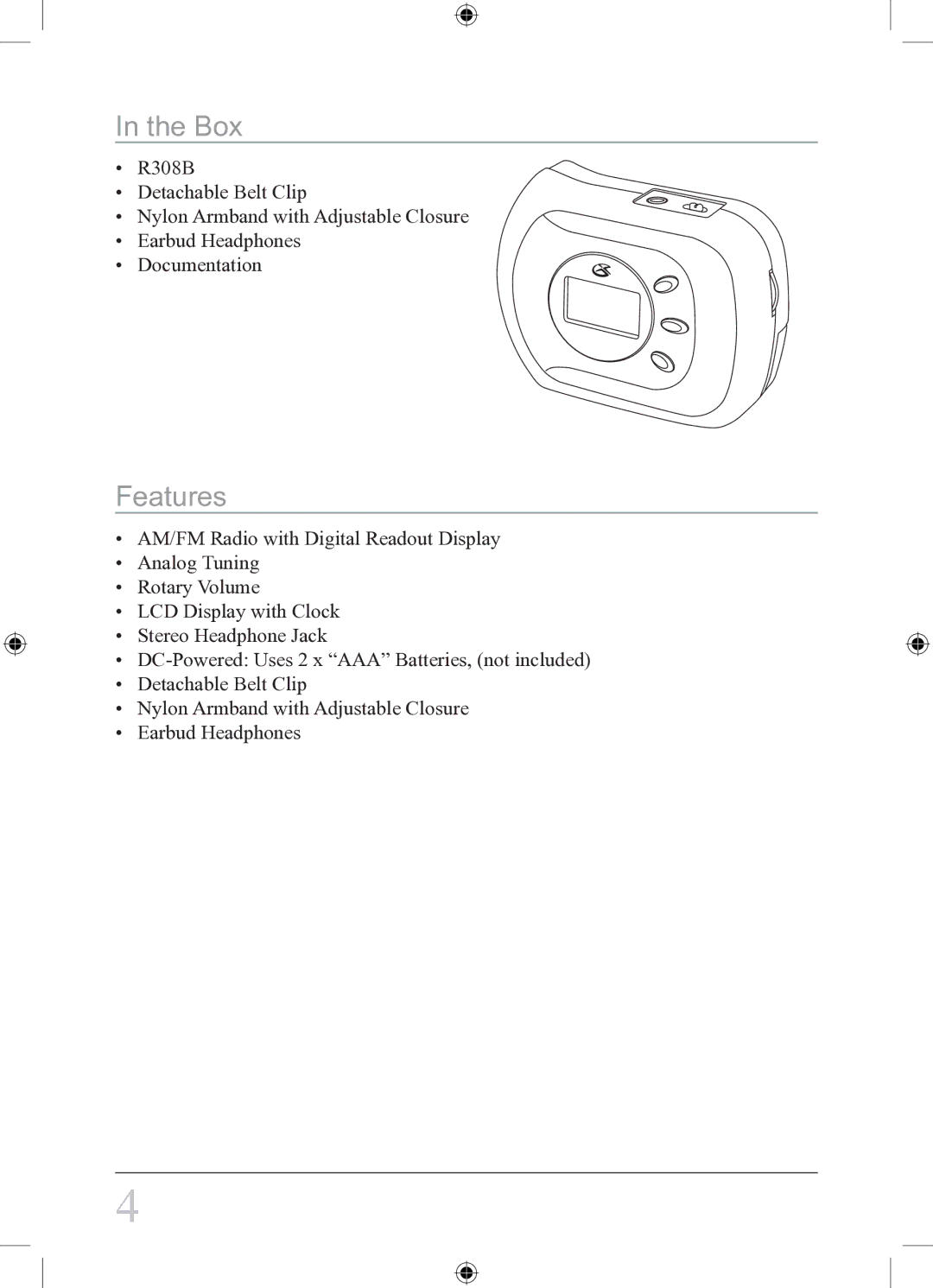 GPX R308B instruction manual Box, Features 