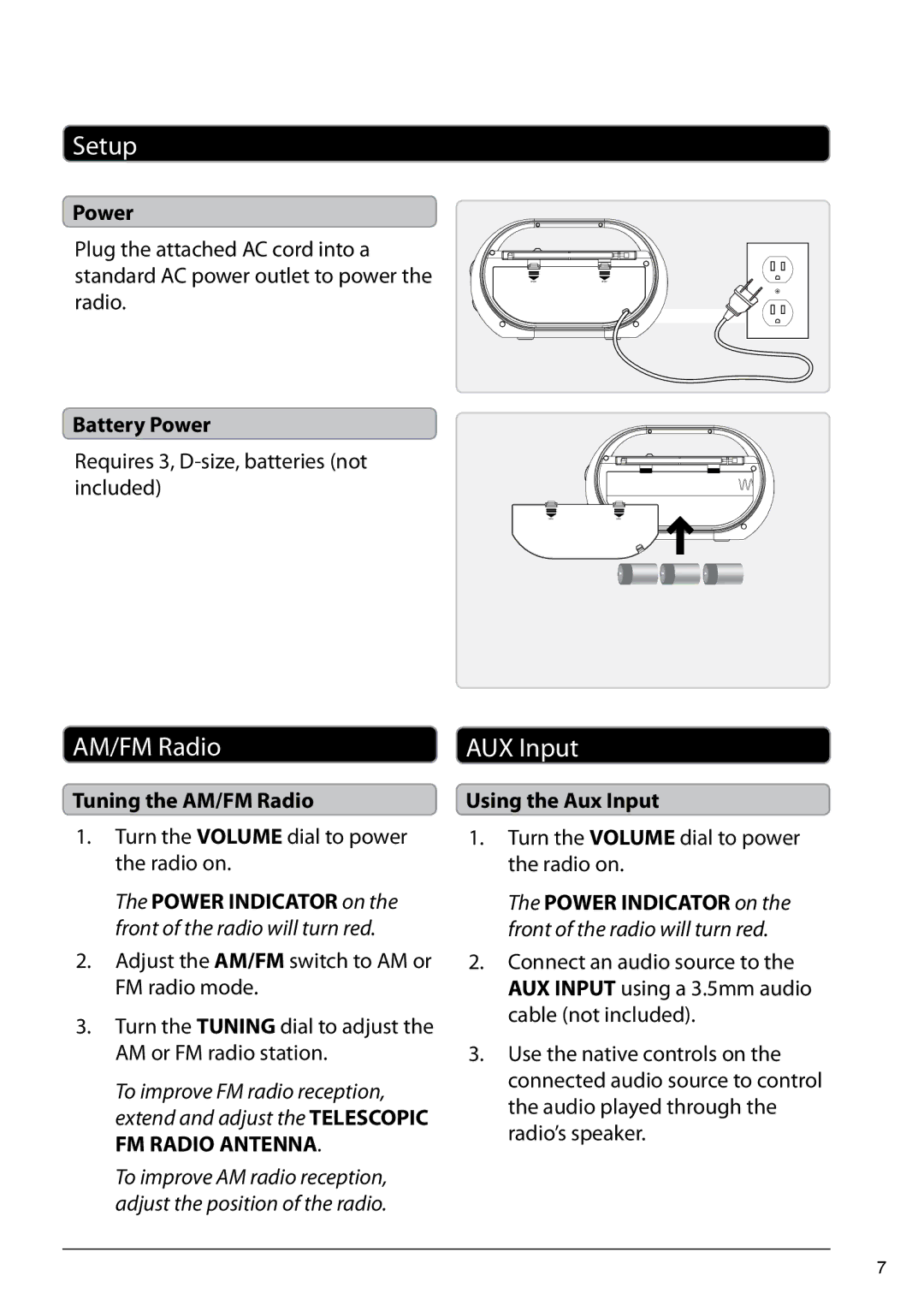 GPX 1031-0623-10, R600B manual Setup, AM/FM Radio, AUX Input, Power 