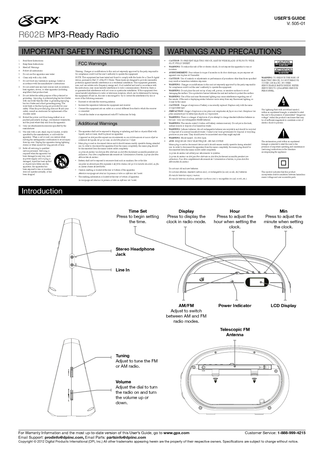 GPX R602B important safety instructions Introduction 